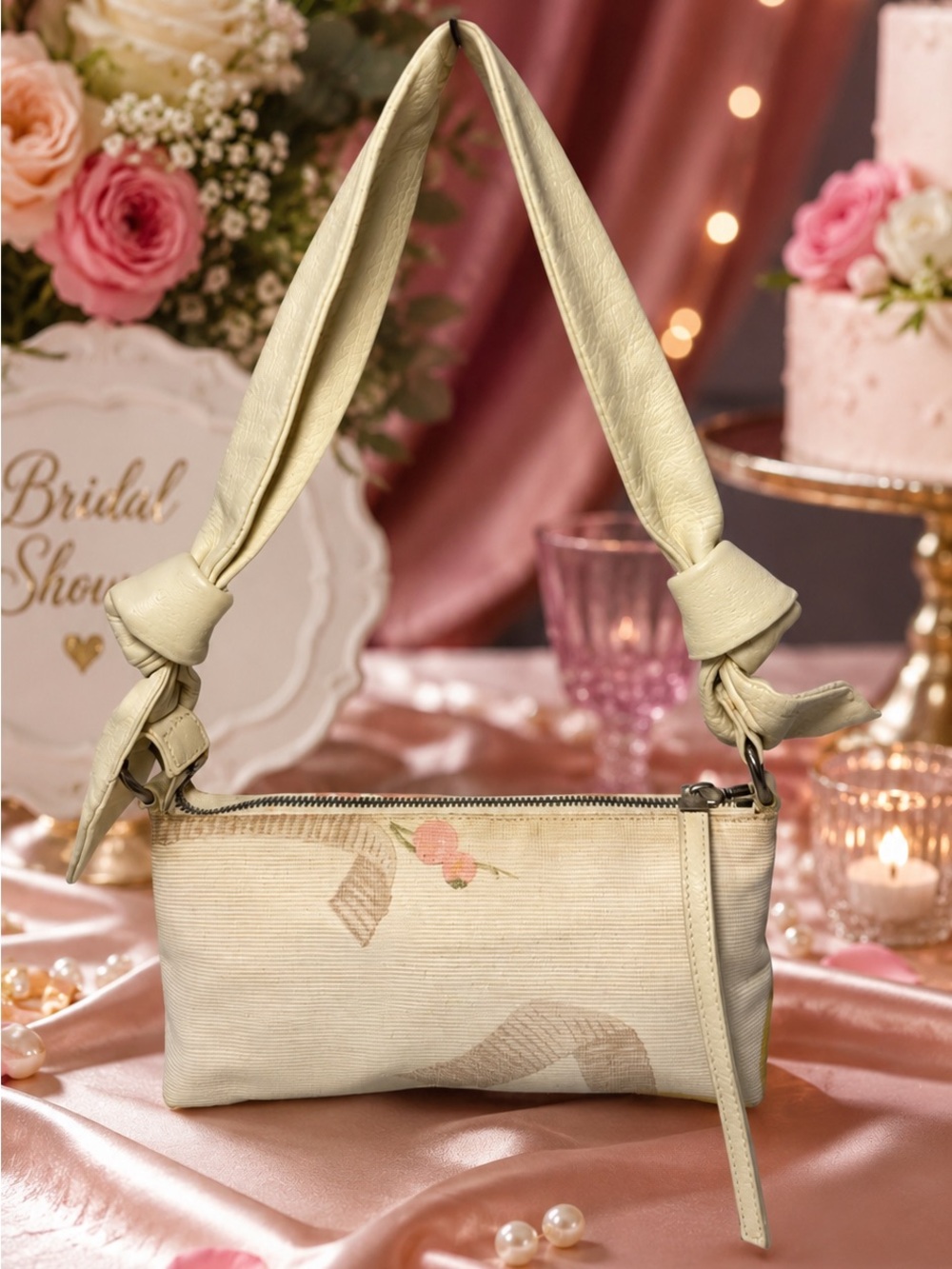 Salvatore Ferragamo Ivory Knotted-Handle Shoulder Bag with Floral Accent